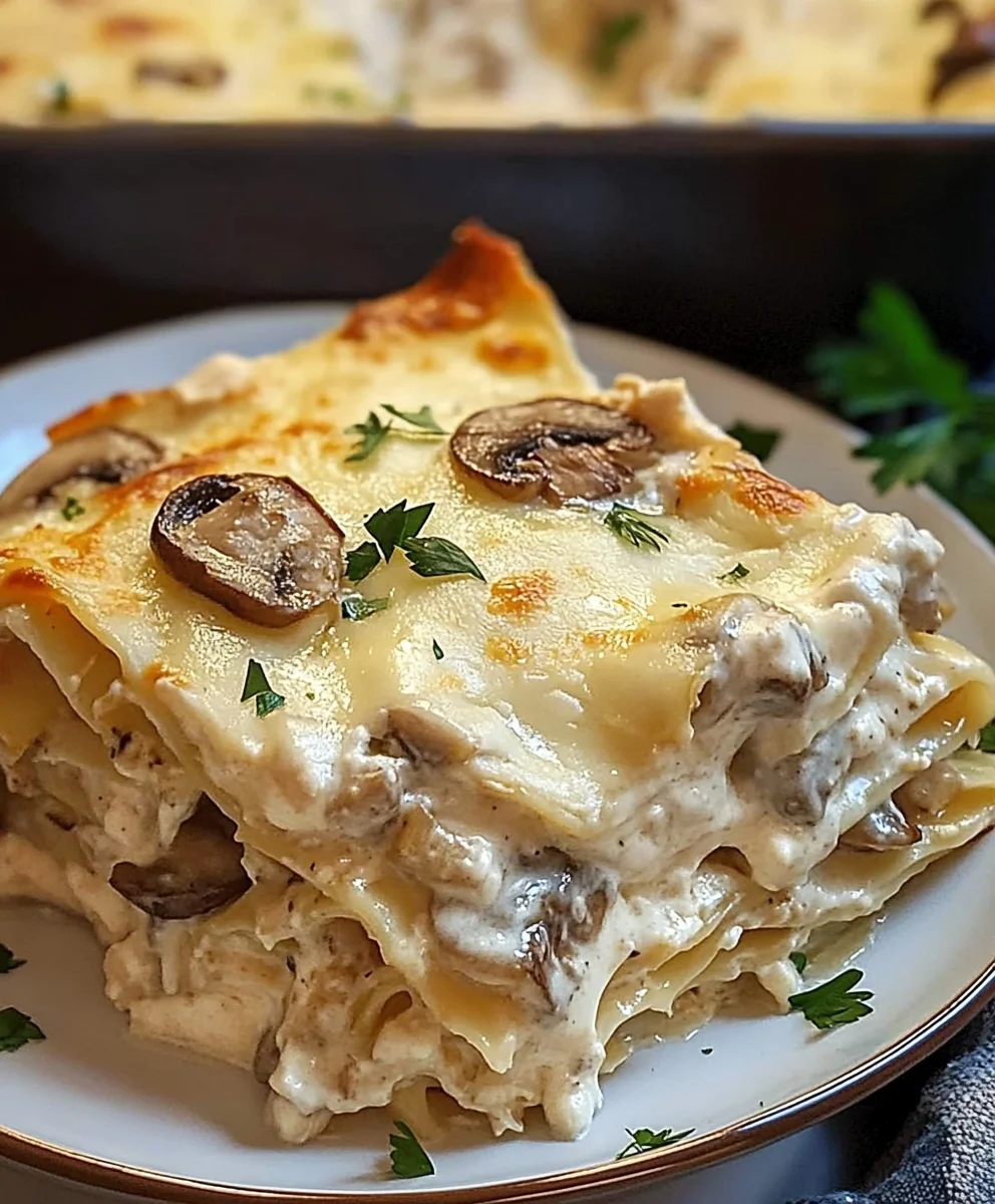 mushroom chicken alfredo lasagna